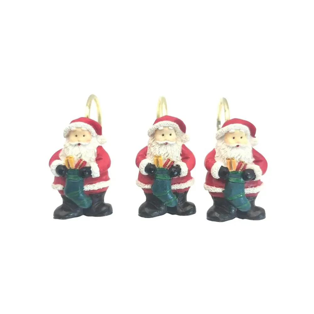 12 Santa Claus Bath Shower Curtain Hooks Resin Hand Painted 4 Different Poses